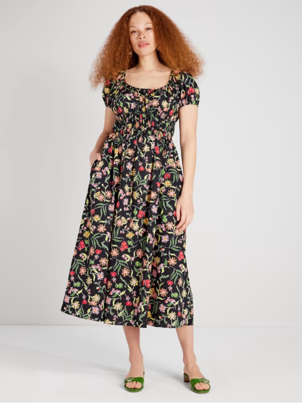 Kate Spade Rooftop Garden Black Floral Riviera Dress. Puff Sleeves. Size XS - Picture 3 of 9